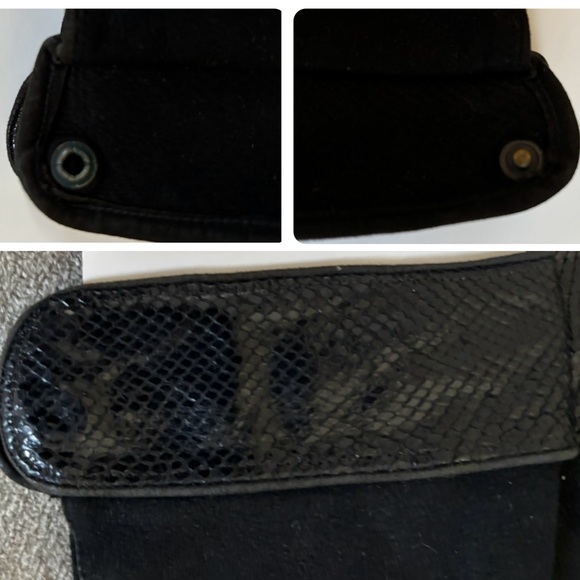 Valentino Black Suede Gloves with Embossed Leather Cuff - Picture 8 of 9